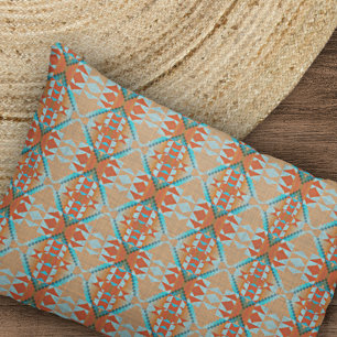 Aqua Turquoise Blue Orange Brown Tribal Pattern Pillow Case