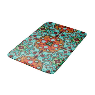 Aqua Turquoise Blue Orange Red Brown Tribe Art Bath Mat