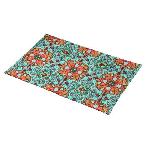 Aqua Turquoise Blue Orange Red Brown Tribe Art Cloth Placemat