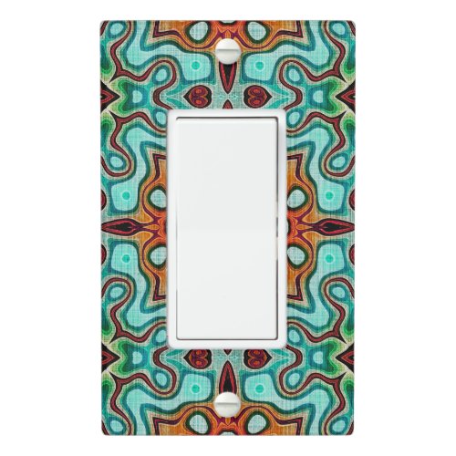Aqua Turquoise Blue Orange Red Brown Tribe Art Light Switch Cover