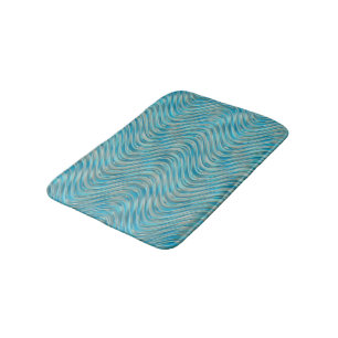Aqua Turquoise Blue Taupe Curved Lines Pattern Bathroom Mat