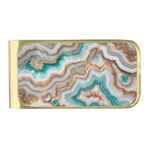 Aqua Turquoise Blush Pink Rose Gold Marble Finish Money Clip