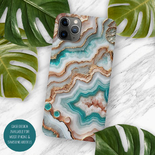 Aqua Turquoise Blush Pink Rose Gold Marble Pattern iPhone 11Pro Max Case