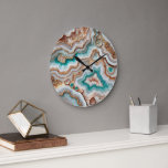Aqua Turquoise Blush Pink Rose Gold Marble Pattern Large Clock