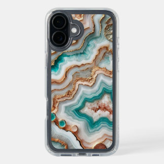 Aqua Turquoise Blush Pink Rose Gold Marble Pattern iPhone 16 Plus Case