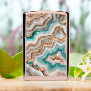 Aqua Turquoise Blush Pink Rose Gold Marble Pattern Zippo Lighter