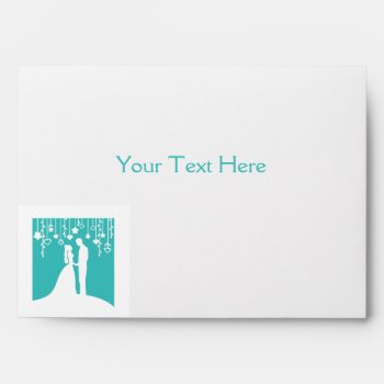 Aqua Turquoise Bride And Groom Silhouettes Envelope by PeachyPrints at Zazzle
