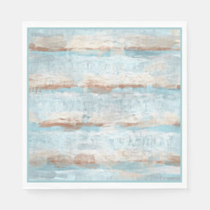 Aqua Turquoise Brown White Watercolor Stripes Art Napkins