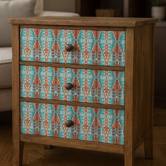 Aqua Turquoise Burnt Orange Taupe Brown Mosaic Art Tissue Paper