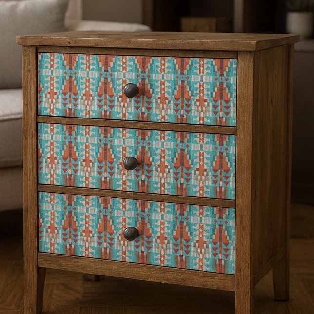 Aqua Turquoise Burnt Orange Taupe Brown Mosaic Art Tissue Paper (Creator Uploaded)