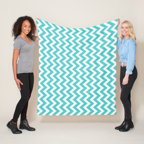 Aqua Turquoise Chevron Zig Zag Pattern Fleece Blanket