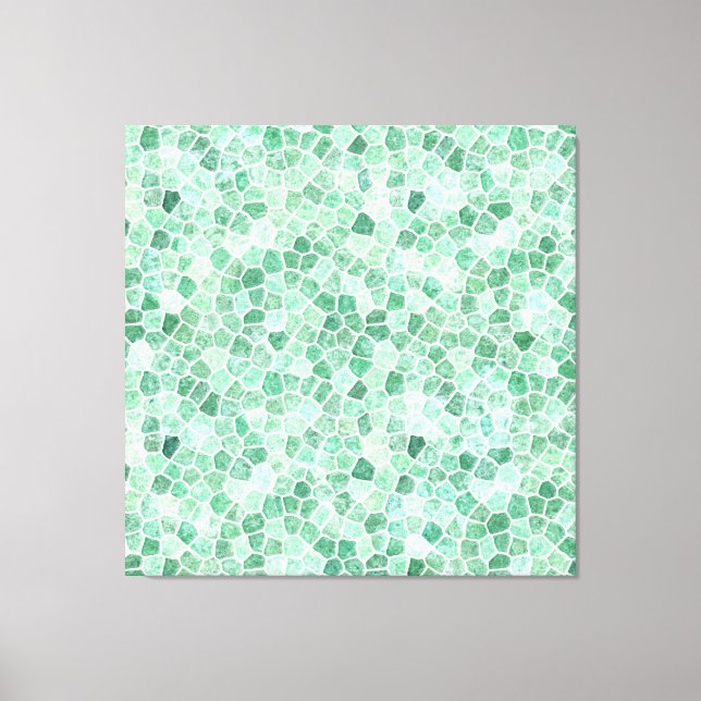 Aqua Turquoise Cobbled Patchwork Terrazo Pattern Canvas Print (Front)