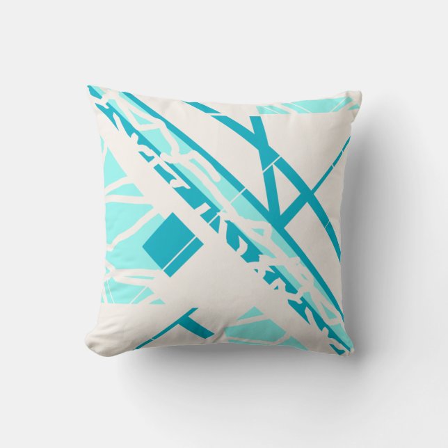 Aqua Turquoise Diagonal Design on Off-white Motif Throw Pillow (Front)