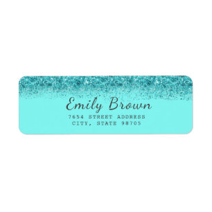 Aqua Turquoise Faux Glitter Return Address Label