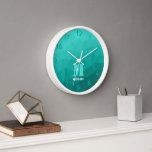 Aqua turquoise Geometric Mesh Pattern Monogram Clock
