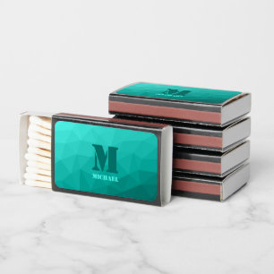 Aqua Turquoise geometric mesh pattern Monogram Matchboxes