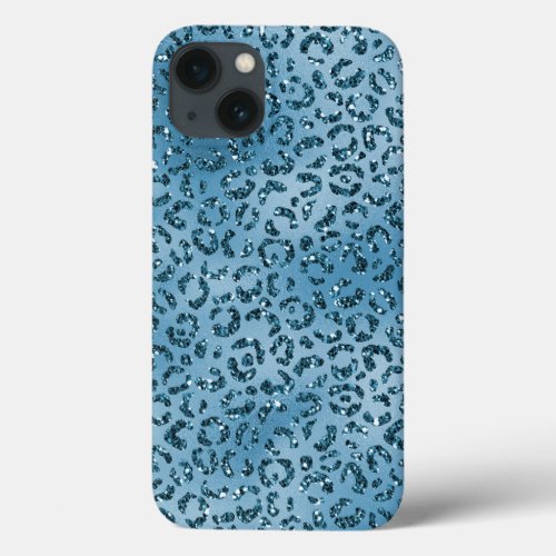 Aqua Turquoise Glitter Leopard Print   iPhone 13 Case