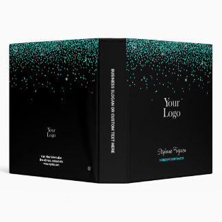 Aqua Turquoise Glitter on Black Background 3 Ring Binder