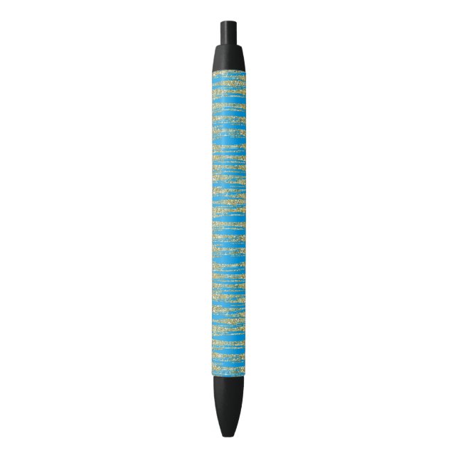 Aqua Turquoise Gold Faux Glitter Stripes Pen (Front Vertical)