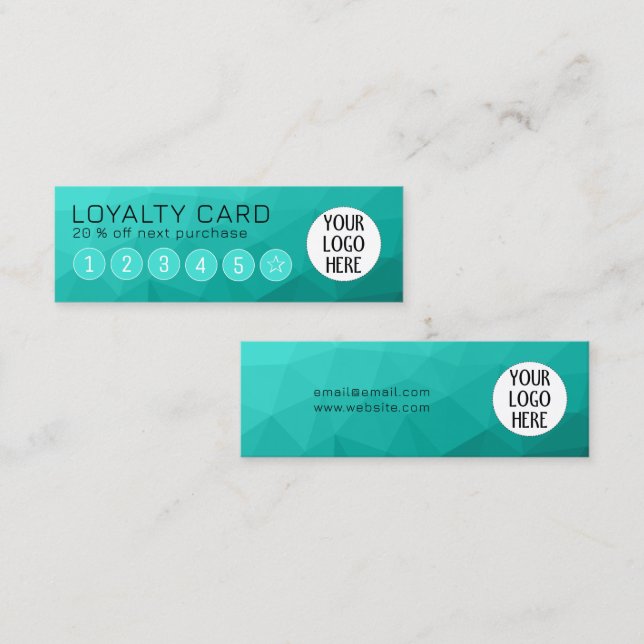 Aqua Turquoise Gradient Geometric Mesh Custom Logo Loyalty Card (Front/Back)