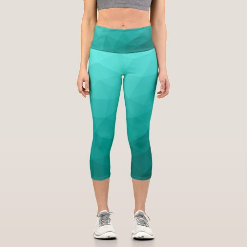 Aqua Turquoise Gradient Geometric Mesh Pattern Capri Leggings