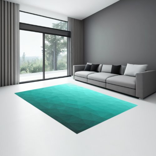 Aqua Turquoise gradient geometric mesh pattern Rug