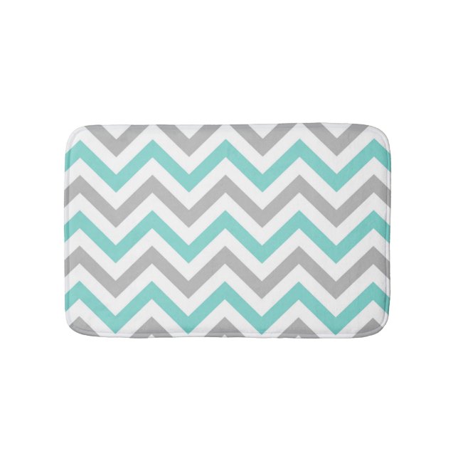 Aqua Turquoise Gray Wht LG Chevron ZigZag Pattern Bathroom Mat (Front)