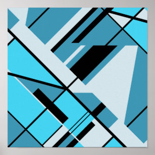 Aqua Turquoise Gray with Black Diagonal Design Poster