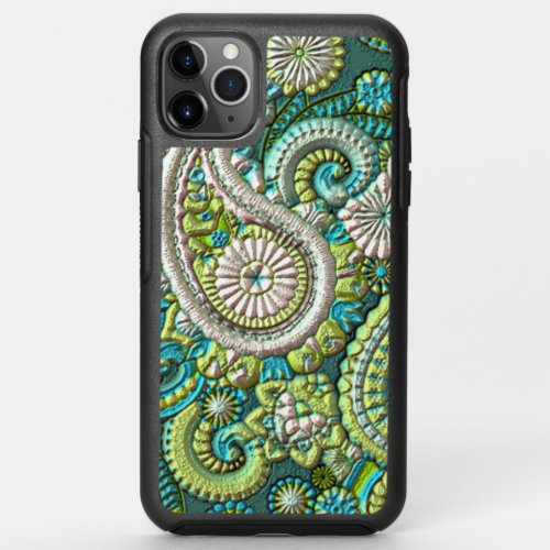 Aqua Turquoise Lime Green Paisley Floral Pattern OtterBox Symmetry iPhone 11 Pro Max Case