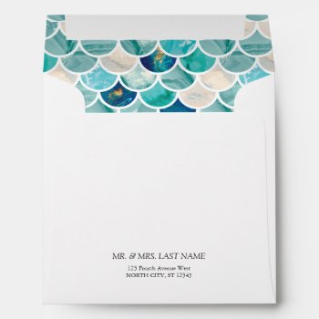 Aqua Turquoise Marble Mermaid Fish Scales Envelope by AllAboutPattern at Zazzle