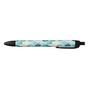 Aqua turquoise marble mermaid fish scales pen