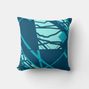 Aqua Turquoise on Dark Blue Abstract MCM-inspired Throw Pillow