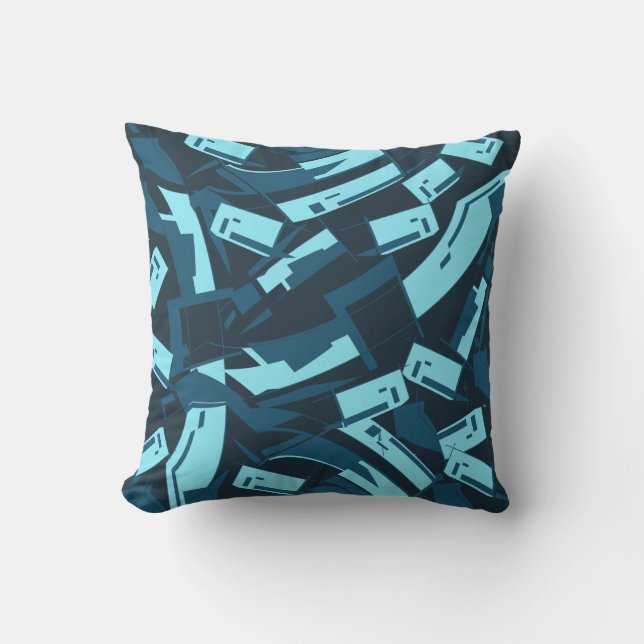 Aqua Turquoise on Navy Slanted Scattered Pieces Throw Pillow (Front)