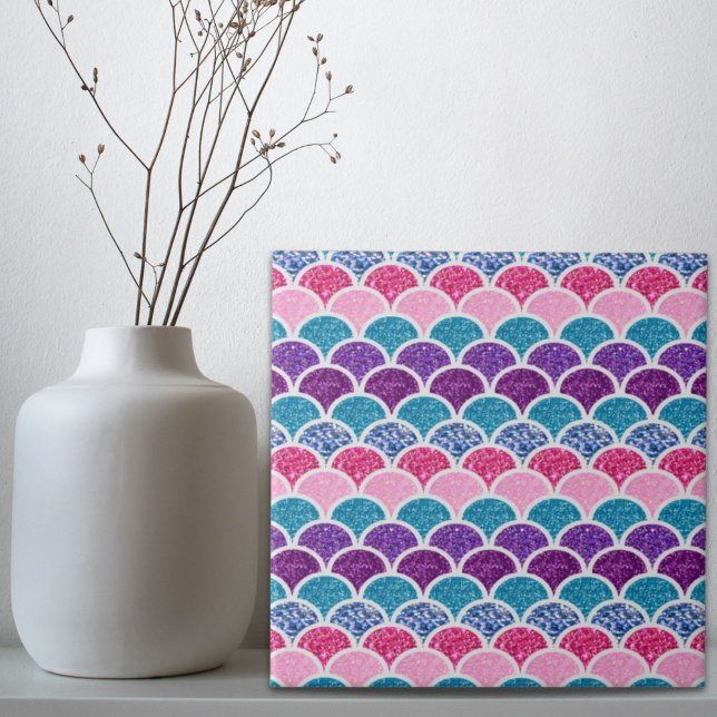 aqua turquoise pink purple mermaid scales ceramic tile (aqua turquoise pink purple mermaid scales ceramic tile)