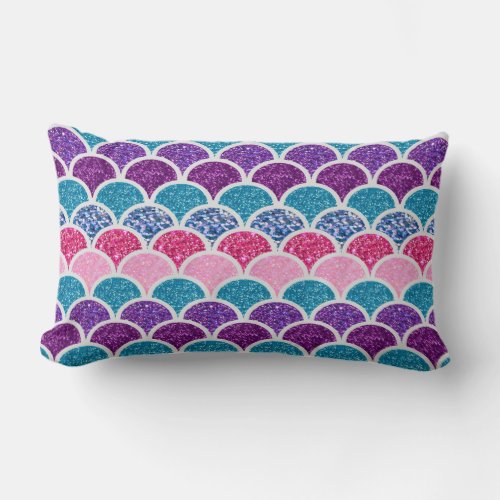 aqua turquoise pink purple mermaid scales lumbar pillow