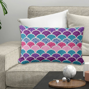 aqua turquoise pink purple mermaid scales lumbar pillow