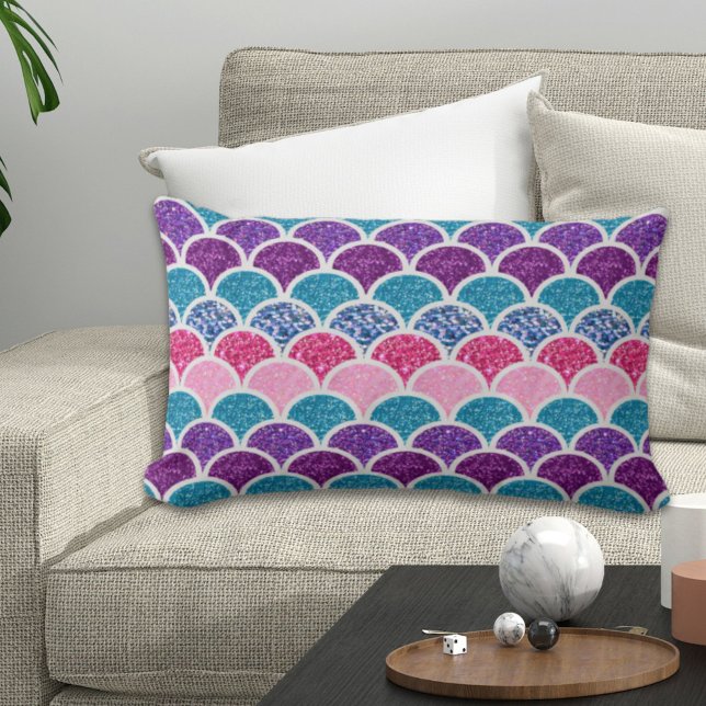 aqua turquoise pink purple mermaid scales lumbar pillow (aqua turquoise pink purple mermaid scales lumbar pillow)