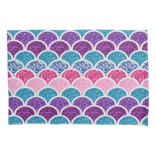 aqua turquoise pink purple mermaid scales pillow case