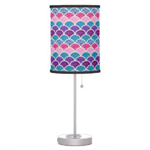 aqua turquoise pink purple mermaid scales table lamp