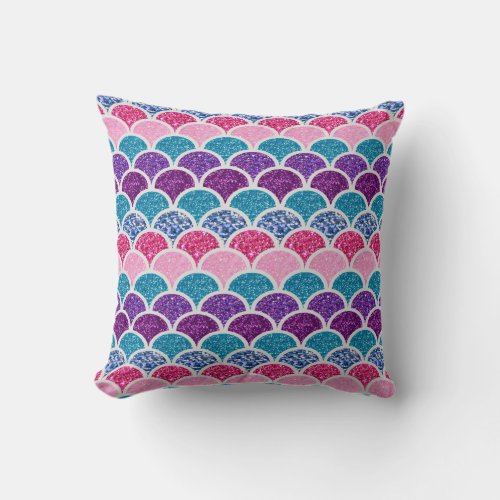 aqua turquoise pink purple mermaid scales throw pillow