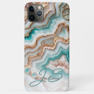Aqua Turquoise Pink Rose Gold Marble Art Pattern iPhone 11 Pro Max Case