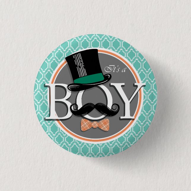 Aqua Turquoise Retro Funny Boy Baby Shower Button (Front)