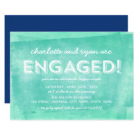 Aqua Turquoise Rolled Ink  Engagement Party Card