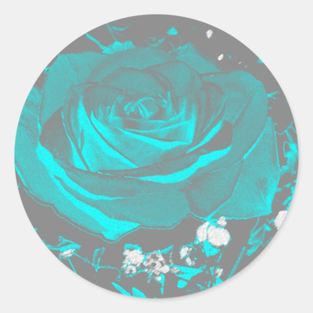 Aqua Turquoise Rose Roses Blossoms Flower Flowers Classic Round Sticker (Front)