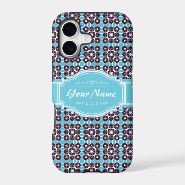 Aqua Turquoise Squares Pattern Personalized Iphone Case (Back)
