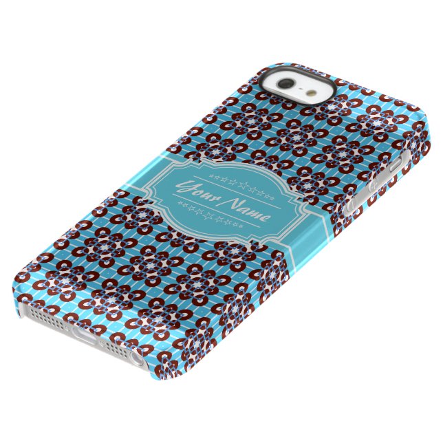 Aqua Turquoise Squares Pattern Personalized Uncommon iPhone Case (Bottom)
