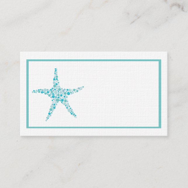 Aqua Turquoise Starfish Wedding Table Place Cards (Front)