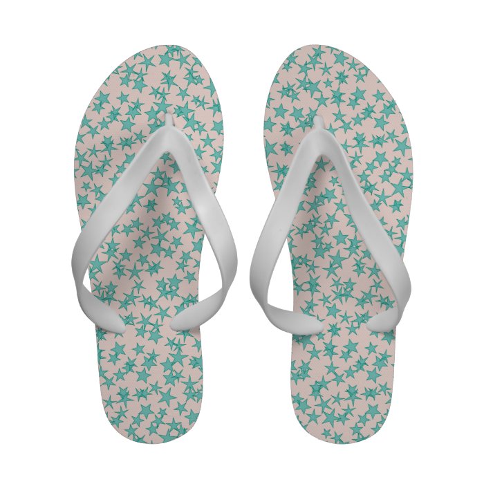 Aqua Turquoise Stars White Background Flip Flops