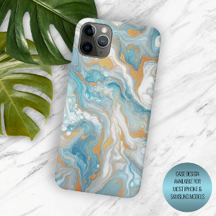 Aqua Turquoise Teal Blue Gold Marble Art Pattern iPhone 15 Pro Max Case