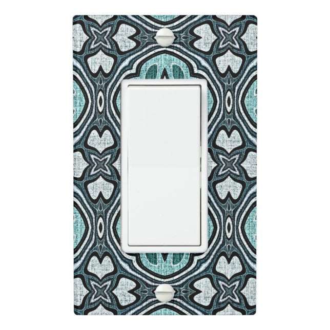 Aqua Turquoise Teal Blue Green Bohemian Tribal Art Light Switch Cover (In Situ)